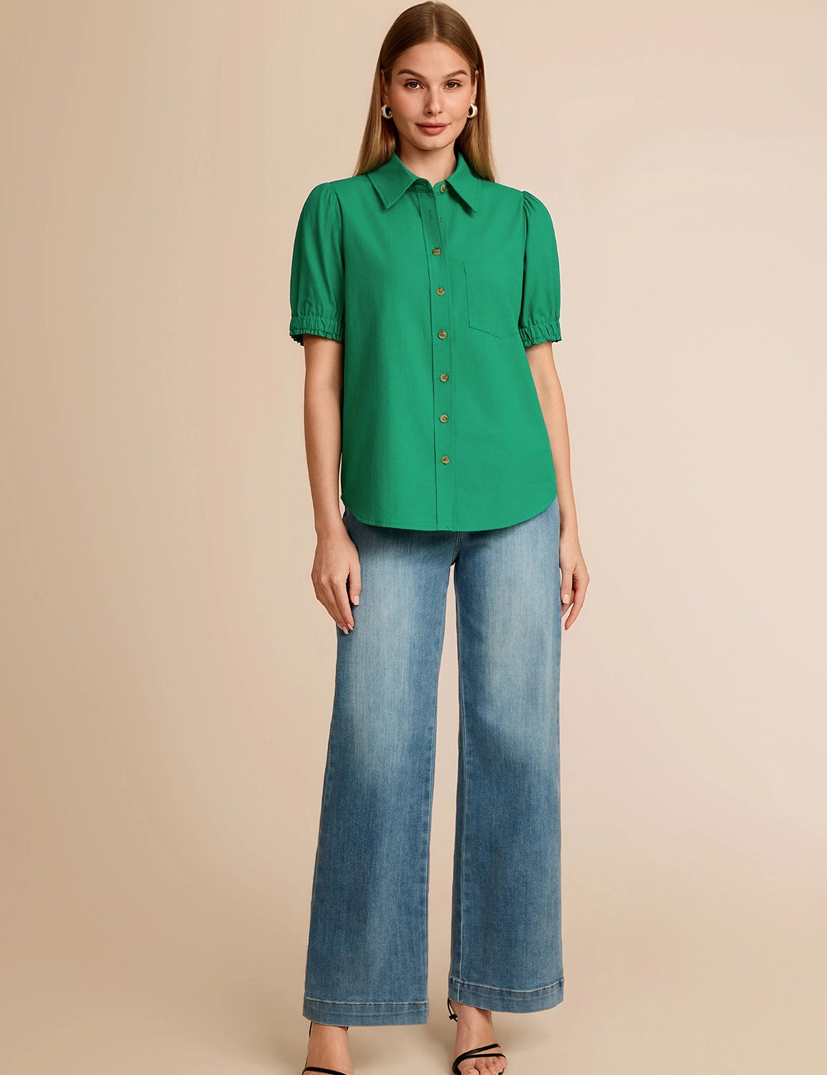 CicyBell-Women-Green-PuffShortSleeveShirts-N5E231_5.webp