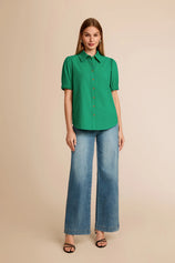 Womens Green Puff Short Sleeve Shirts | CicyBell