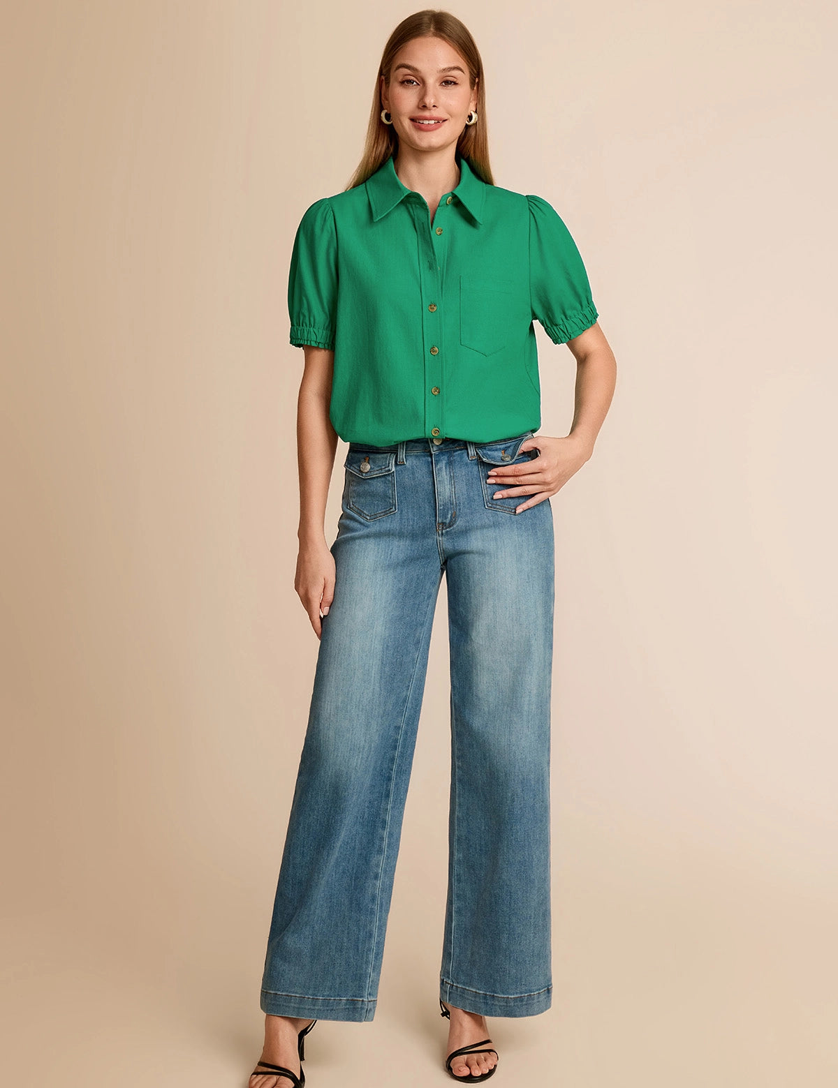 CicyBell-Women-Green-PuffShortSleeveShirts-N5E231_9.webp