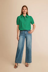 Womens Green Puff Short Sleeve Shirts | CicyBell