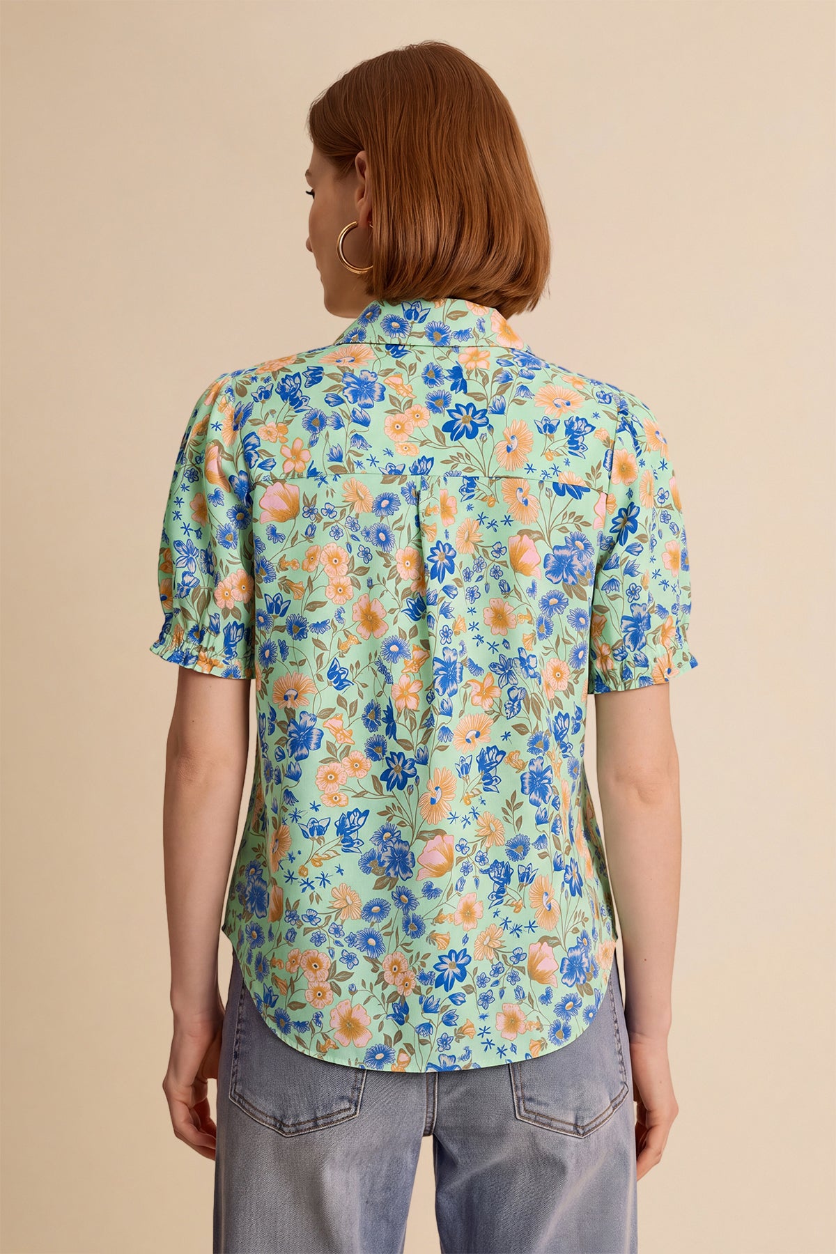Womens Green Floral Printed Button Down Shirts | CicyBell
