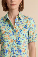 Womens Green Floral Printed Button Down Shirts | CicyBell