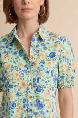 Womens Green Floral Printed Button Down Shirts | CicyBell