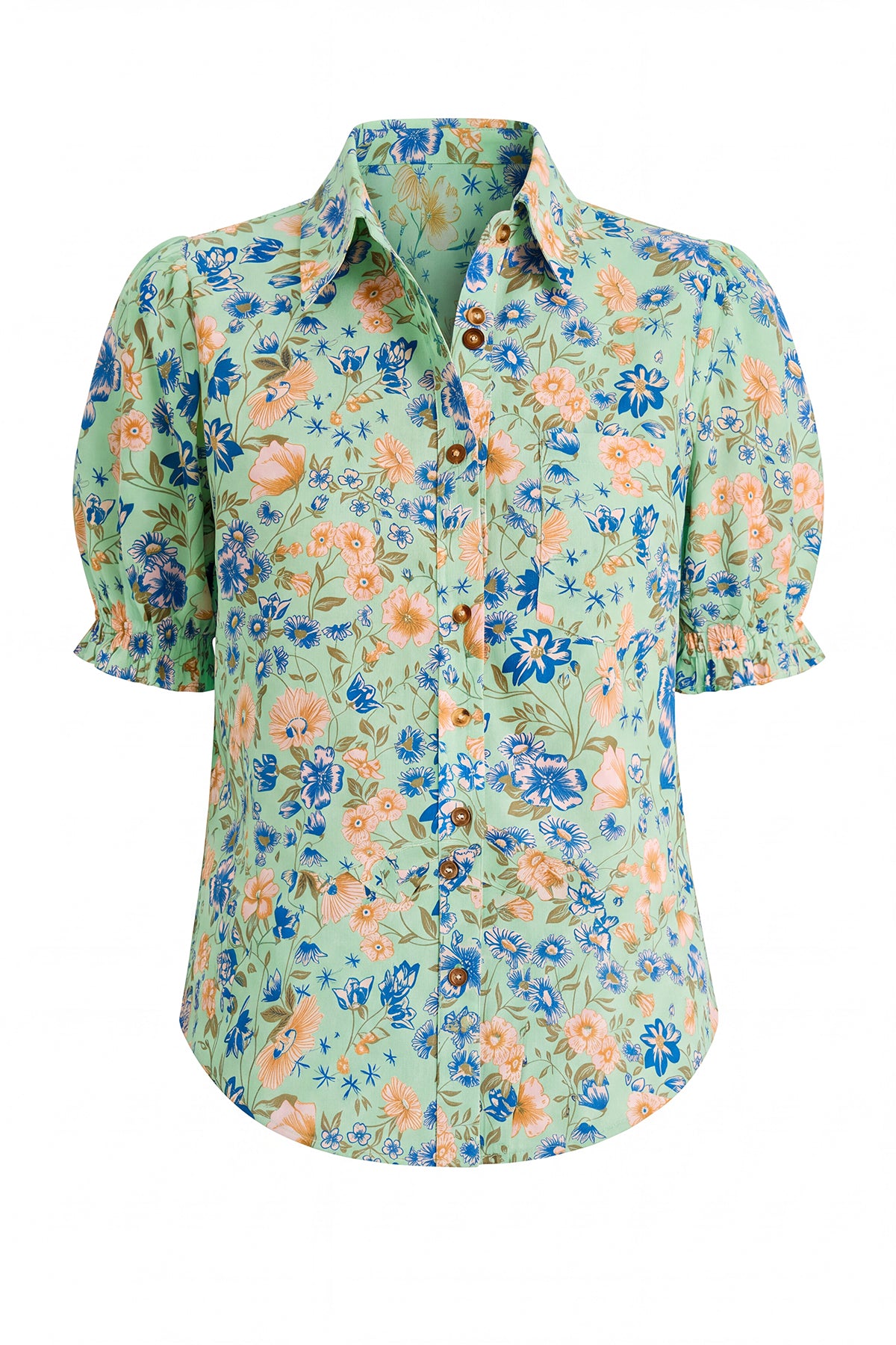 Womens Green Floral Printed Button Down Shirts | CicyBell