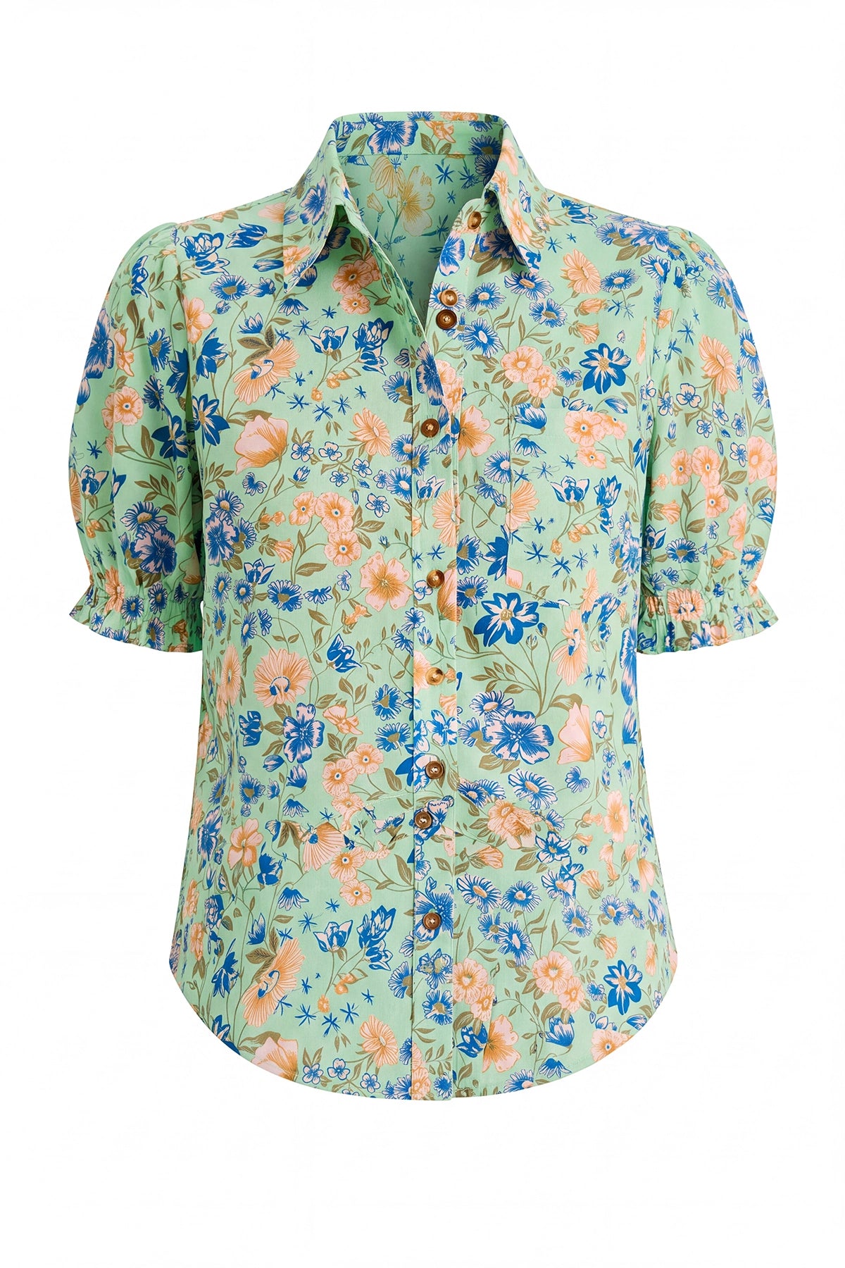 Womens Green Floral Printed Button Down Shirts | CicyBell