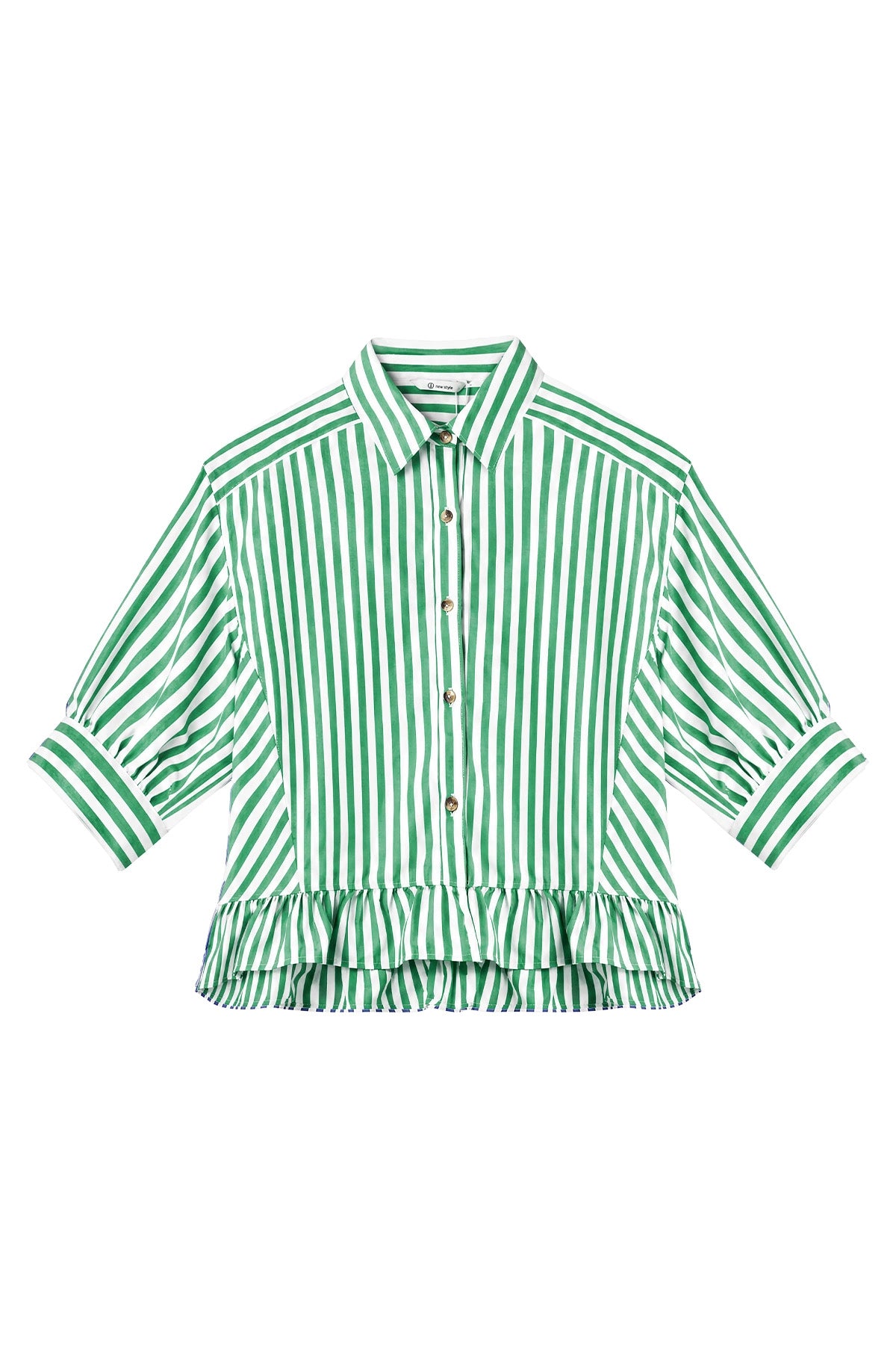 Cicy Bell Womens Green Ruffle Striped Shirts