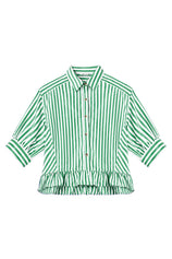 Cicy Bell Womens Green Ruffle Striped Shirts