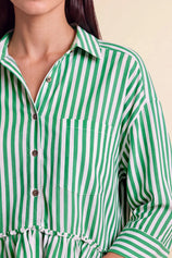 Cicy Bell Womens Green Ruffle Striped Shirts