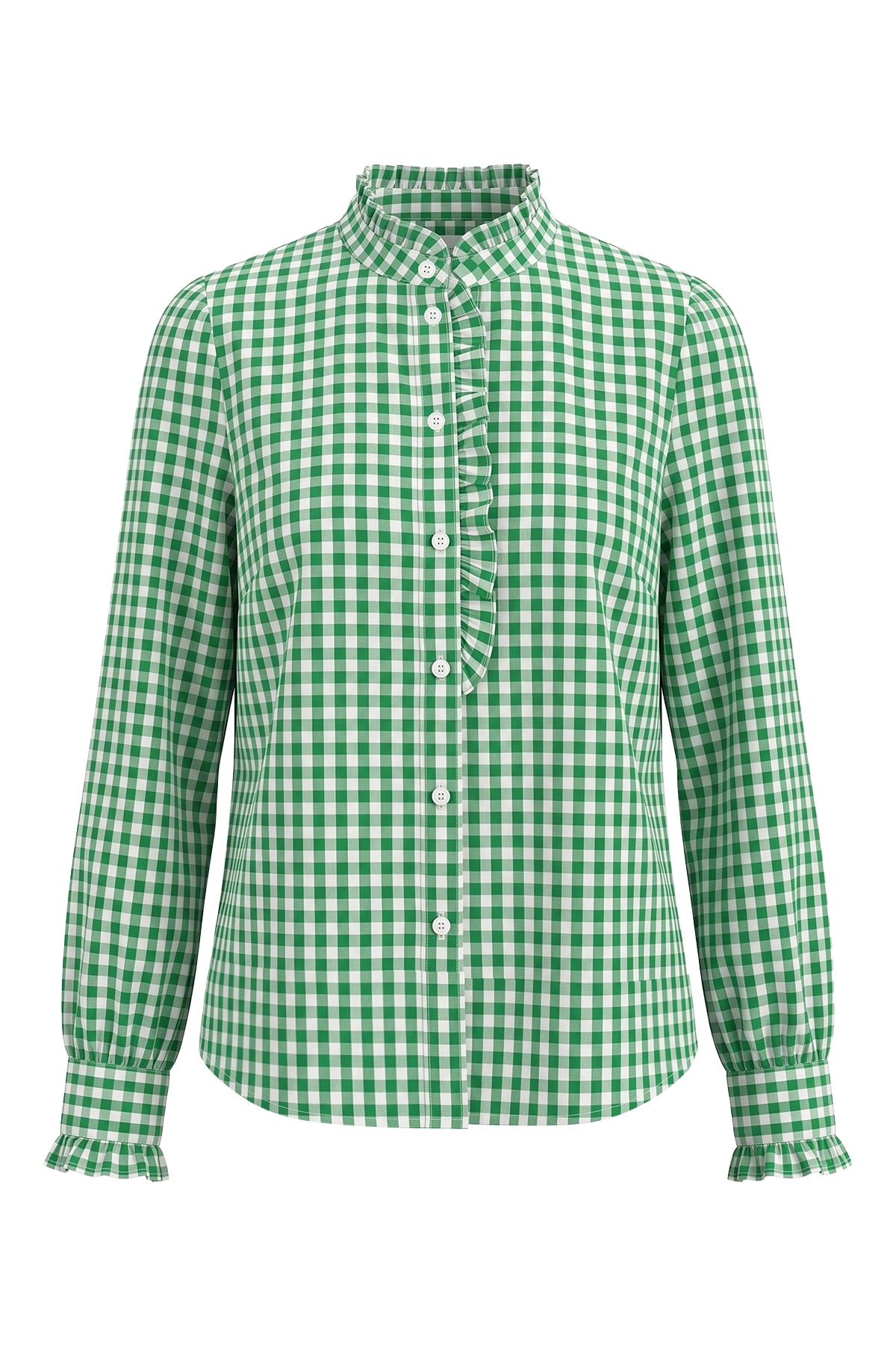 Womens Green Plaid Ruffle V-Neck Shirts | CicyBell