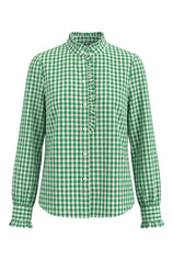 Womens Green Plaid Ruffle V-Neck Shirts | CicyBell
