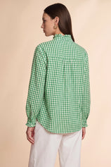 Womens Green Plaid Ruffle V-Neck Shirts | CicyBell