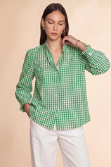 Womens Green Plaid Ruffle V-Neck Shirts | CicyBell