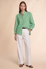 Womens Green Plaid Ruffle V-Neck Shirts | CicyBell