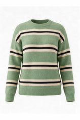Womens Green Striped Pullover Sweater | CicyBell