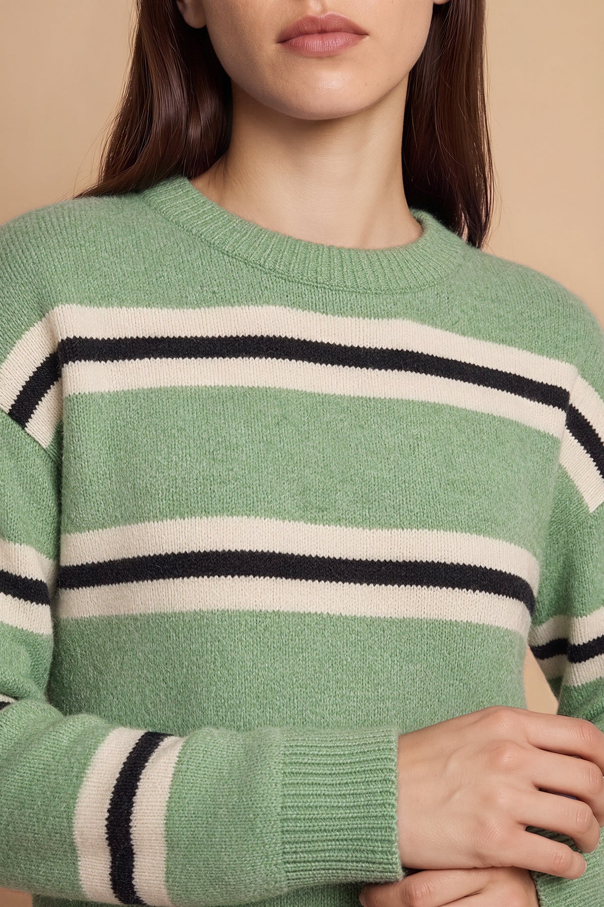 Womens Green Striped Pullover Sweater | CicyBell