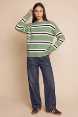 Womens Green Striped Pullover Sweater | CicyBell
