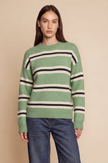 Womens Green Striped Pullover Sweater | CicyBell