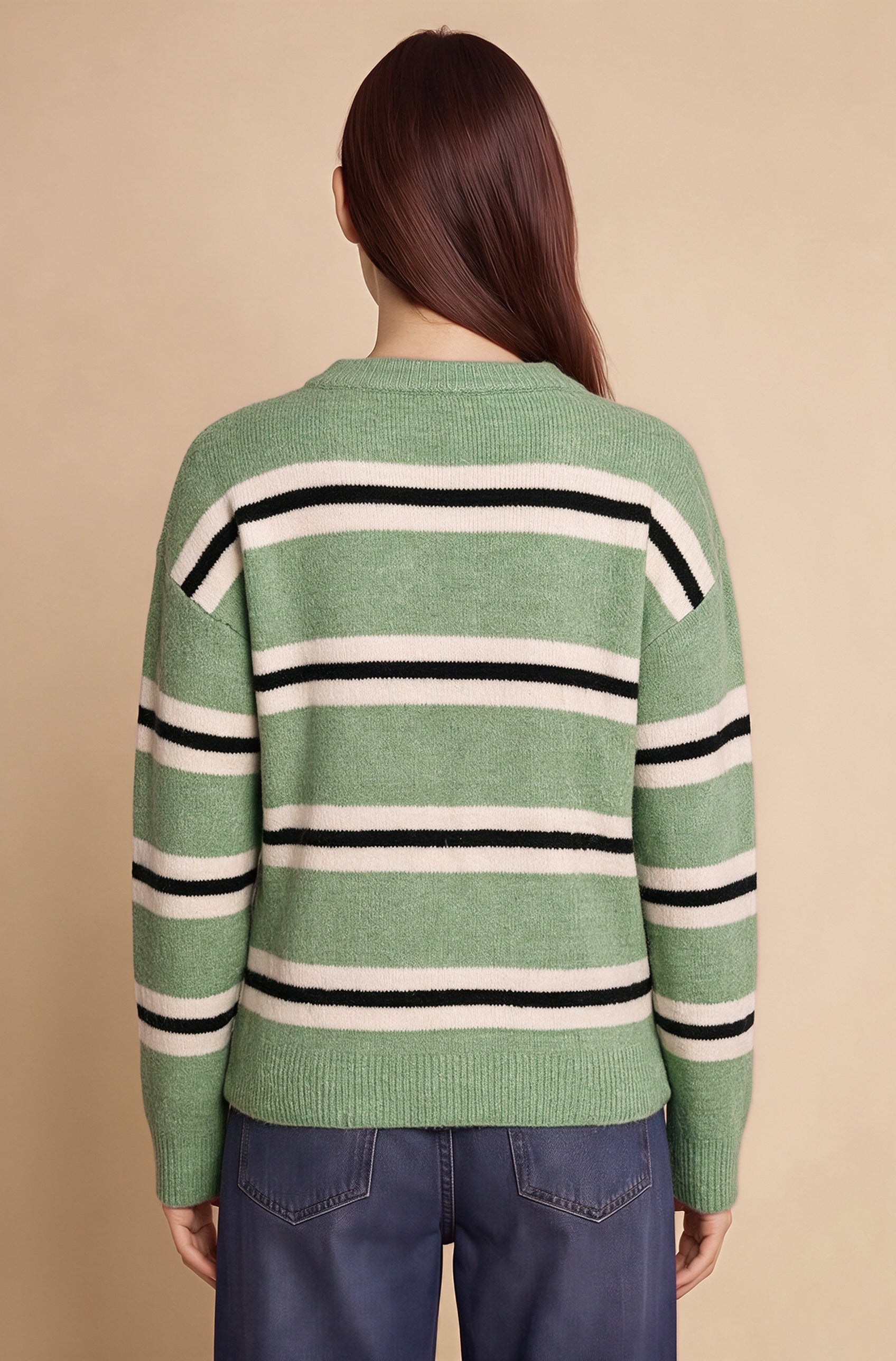 Womens Green Striped Pullover Sweater | CicyBell