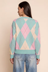Womens Green Crew Neck Argyle Sweater | CicyBell