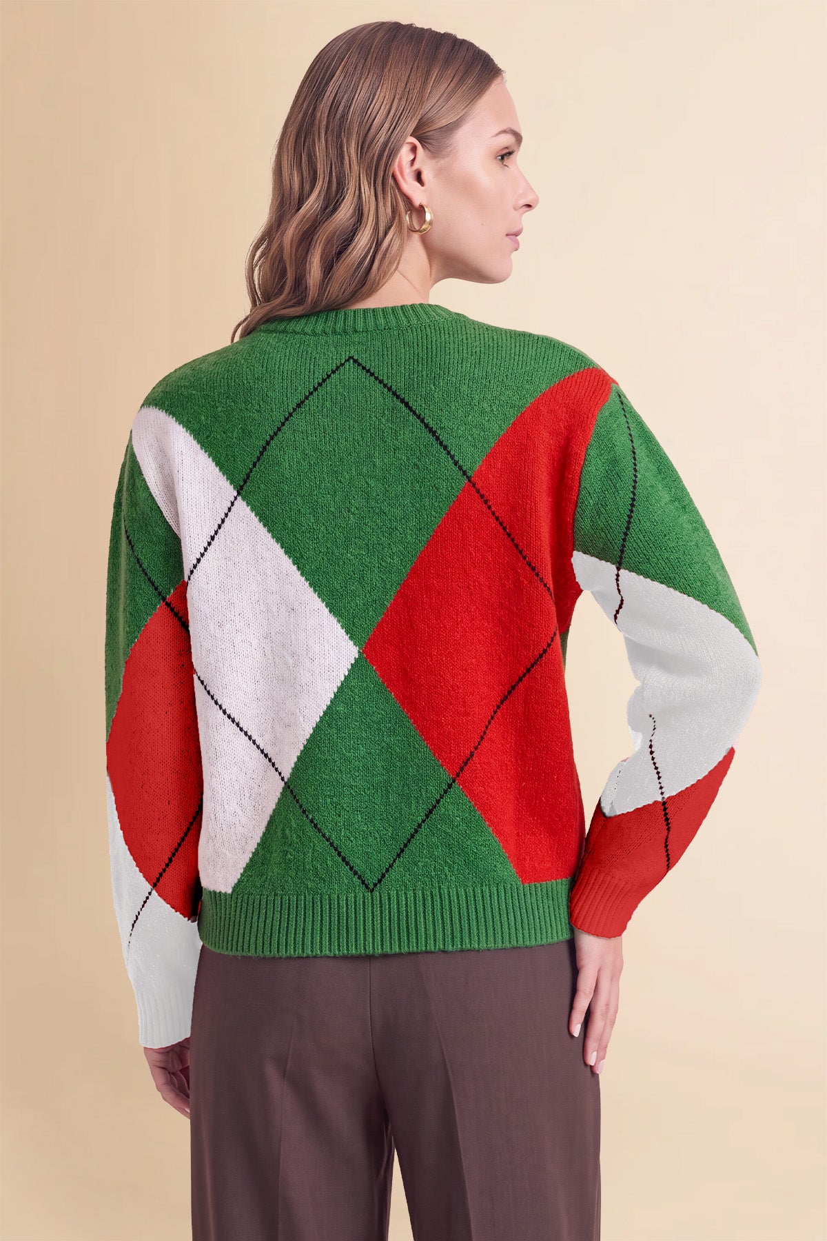 Womens Green V Neck Argyle Sweaters | CicyBell
