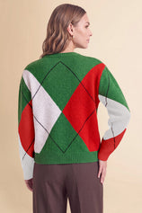 Womens Green V Neck Argyle Sweaters | CicyBell