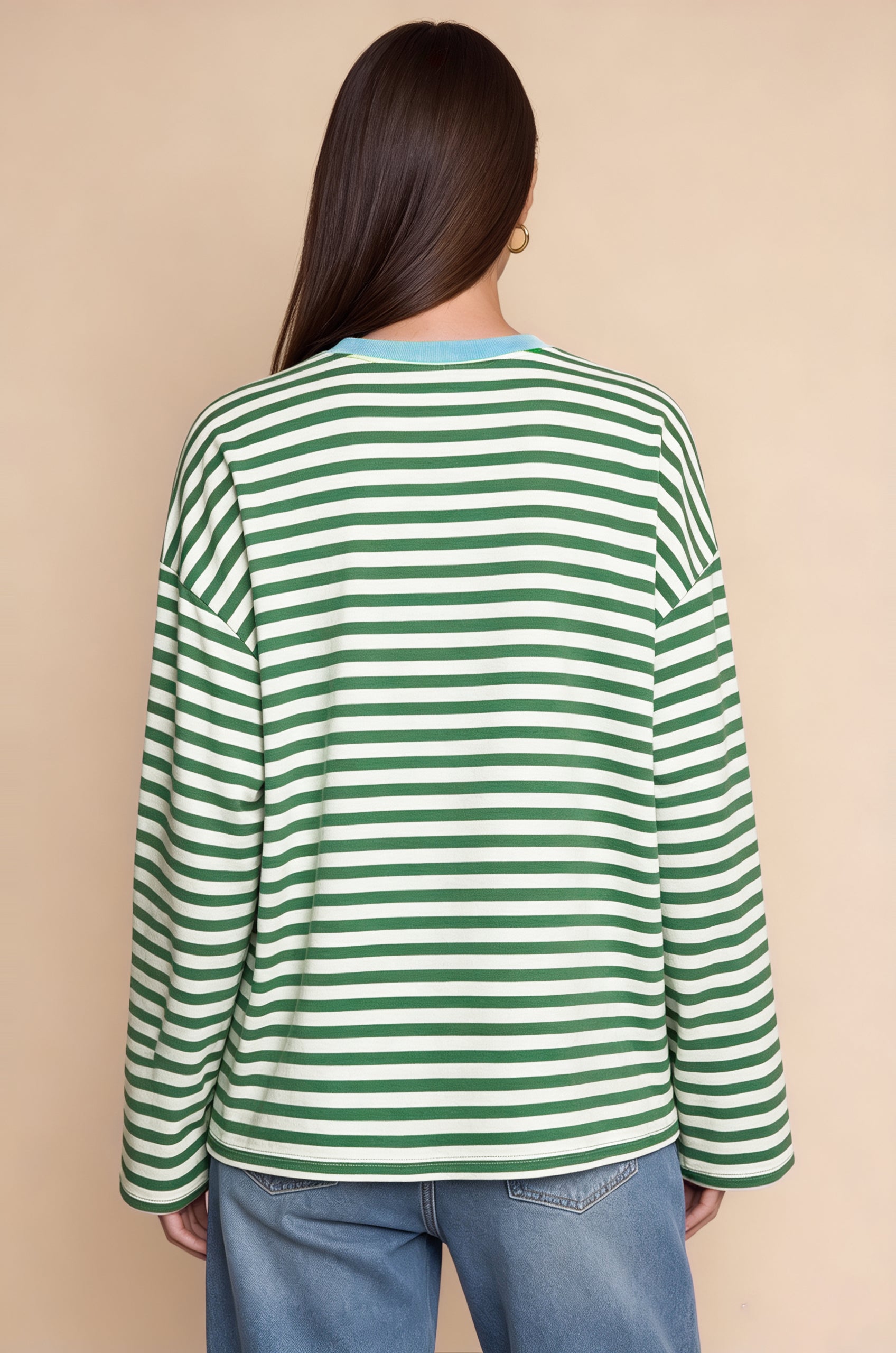 Womens Green Striped Long Sleeve Top | CicyBell