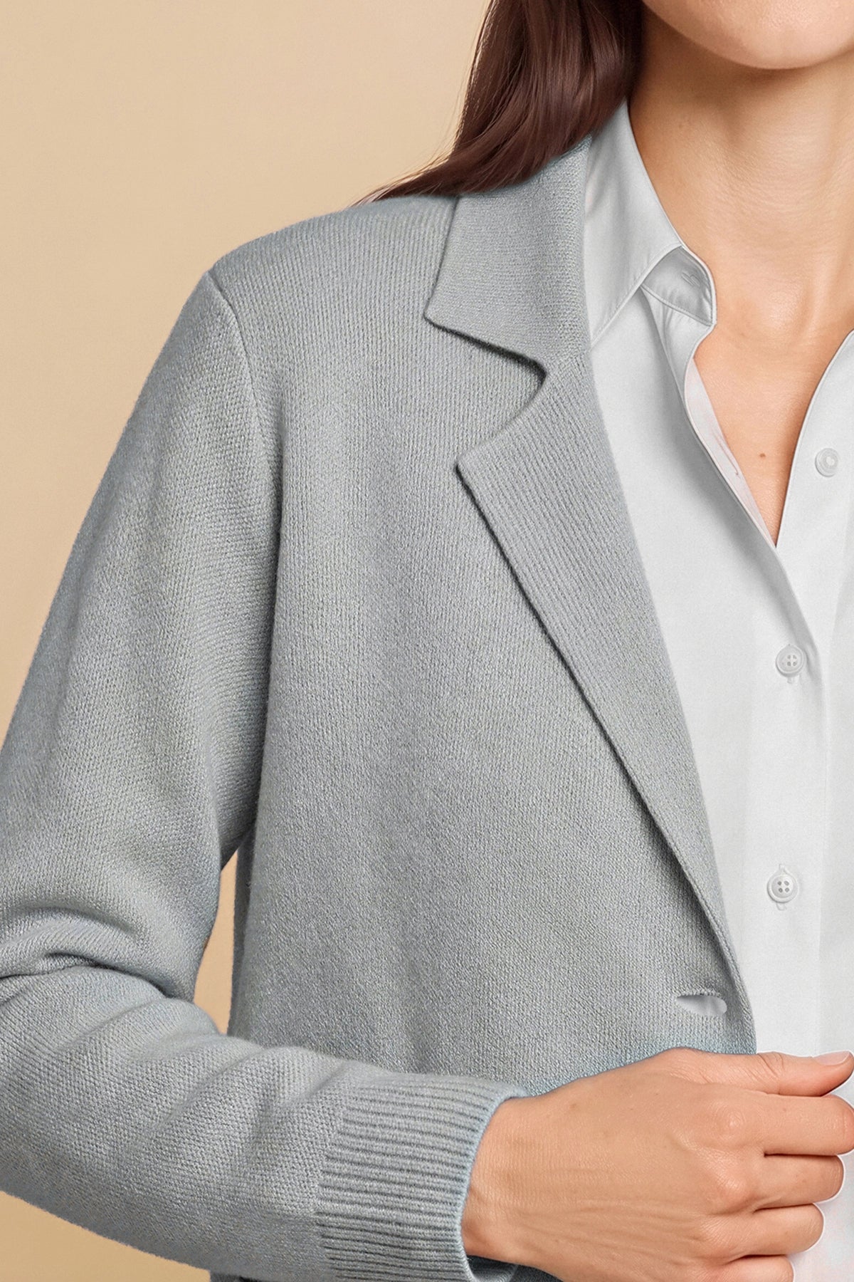 Womens Grey Long Sleeve Sweater Blazer | CicyBell
