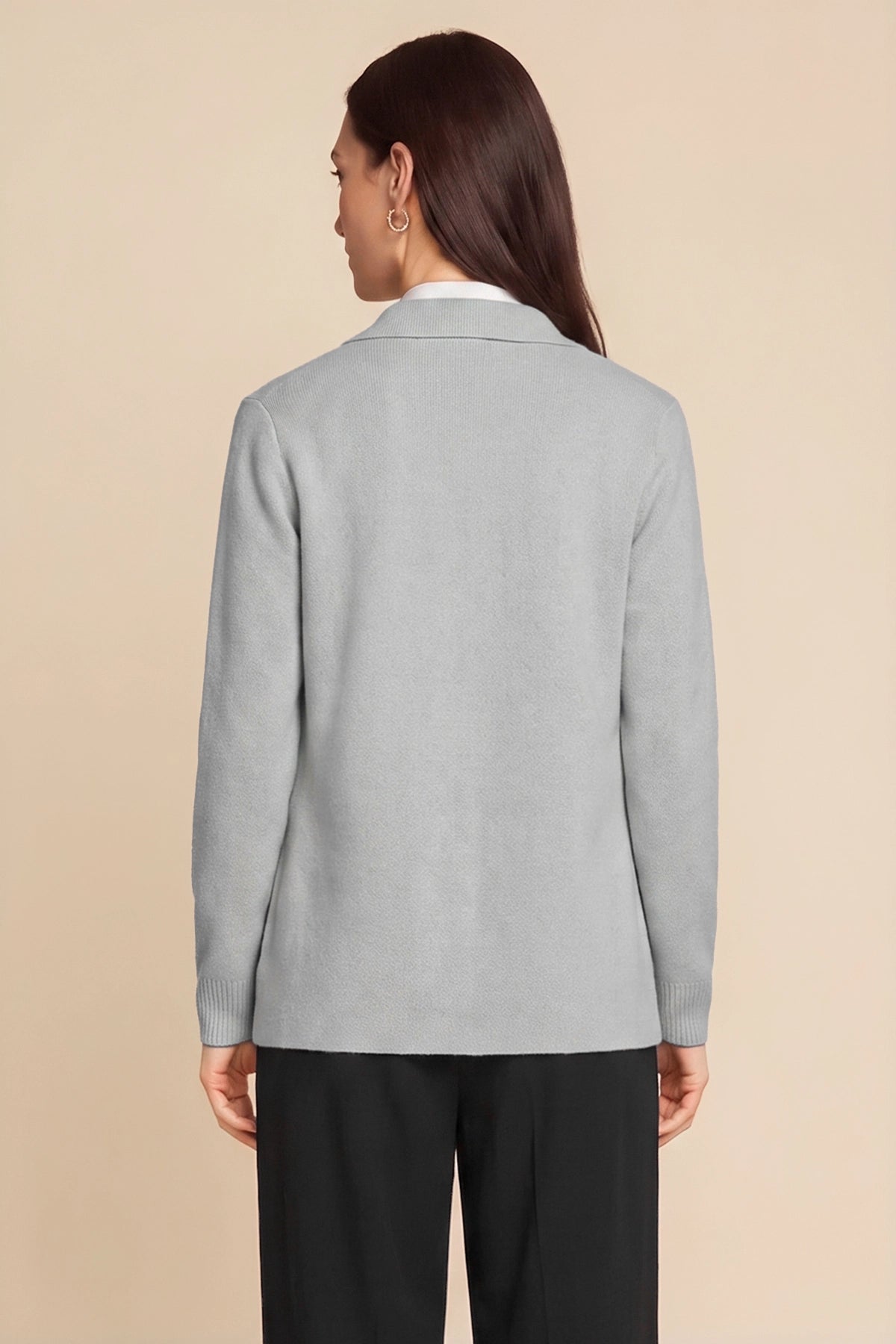 Womens Grey Long Sleeve Sweater Blazer | CicyBell