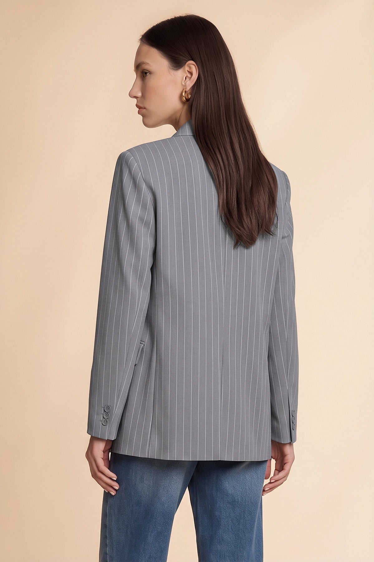 Womens Grey Professional Striped Blazer | CicyBell