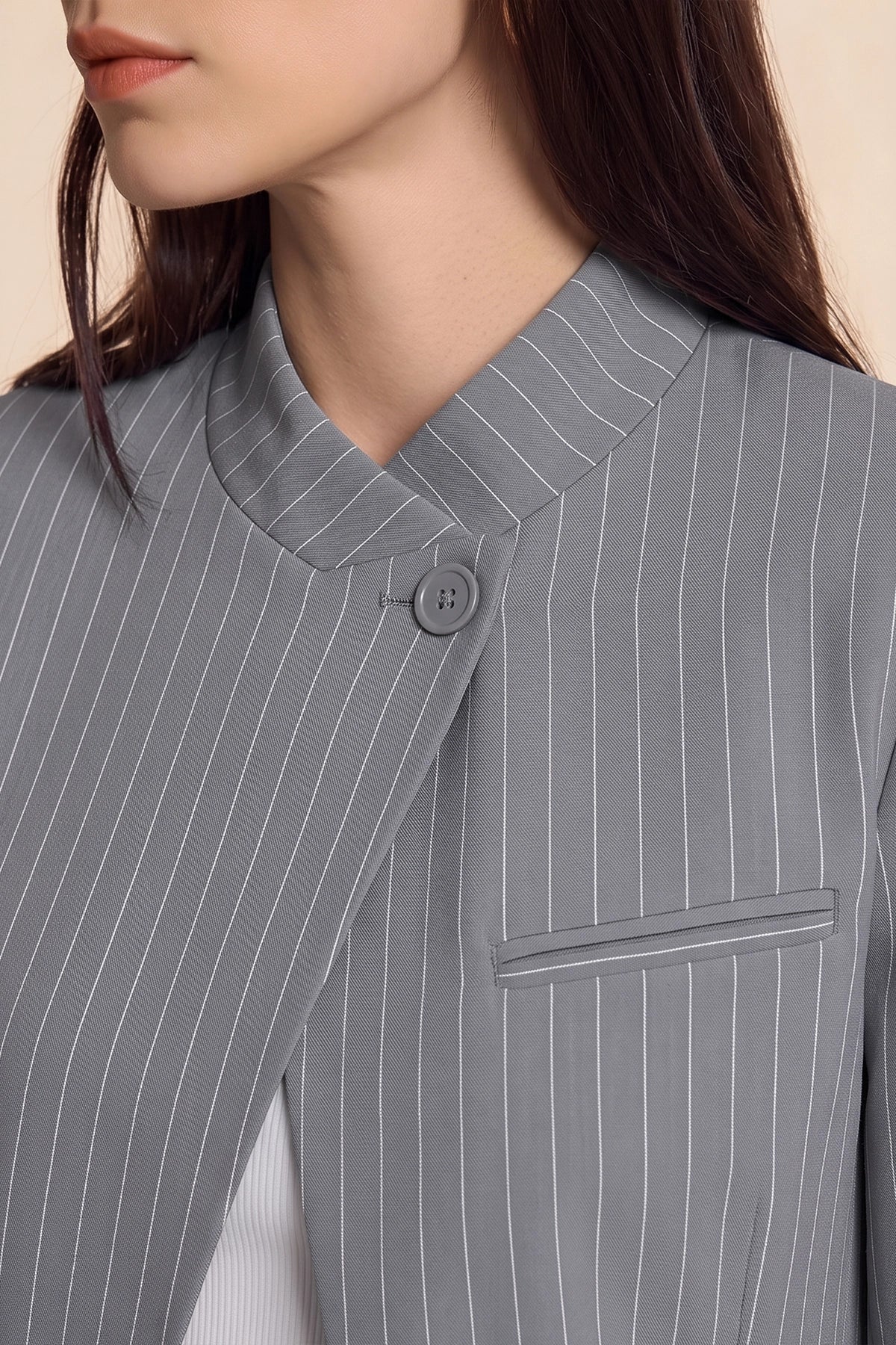 Womens Grey Professional Striped Blazer | CicyBell