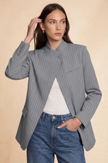 Womens Grey Professional Striped Blazer | CicyBell
