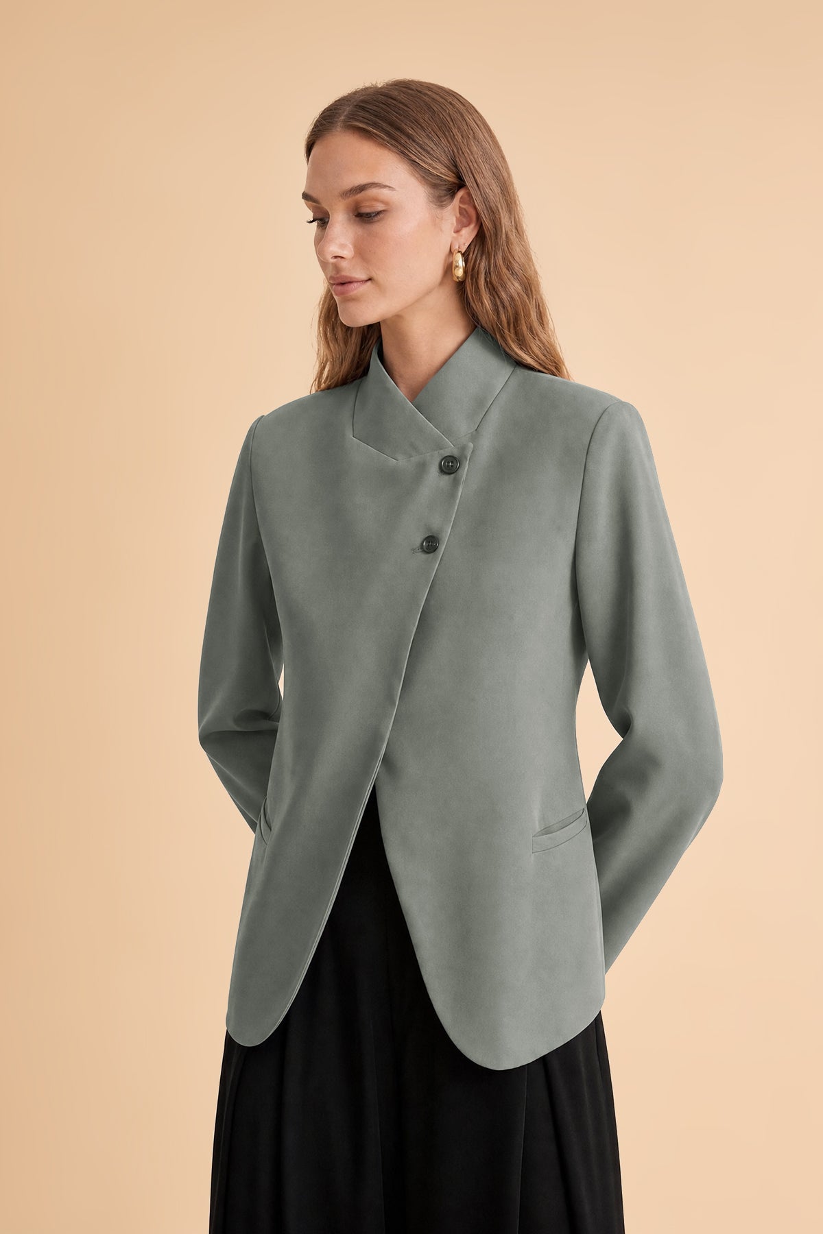 Womens Grey Casual Stand Collar Blazer | CicyBell