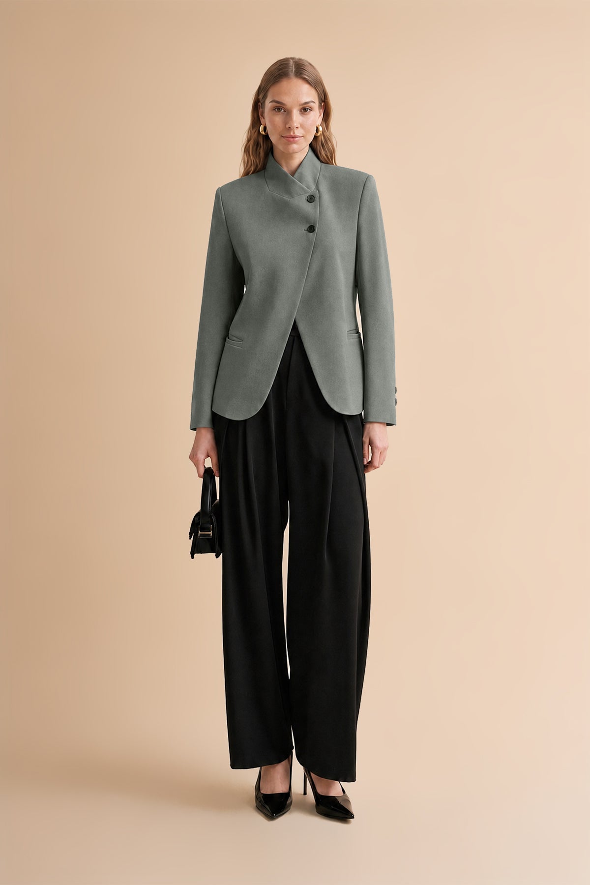Womens Grey Casual Stand Collar Blazer | CicyBell