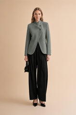 Womens Grey Casual Stand Collar Blazer | CicyBell