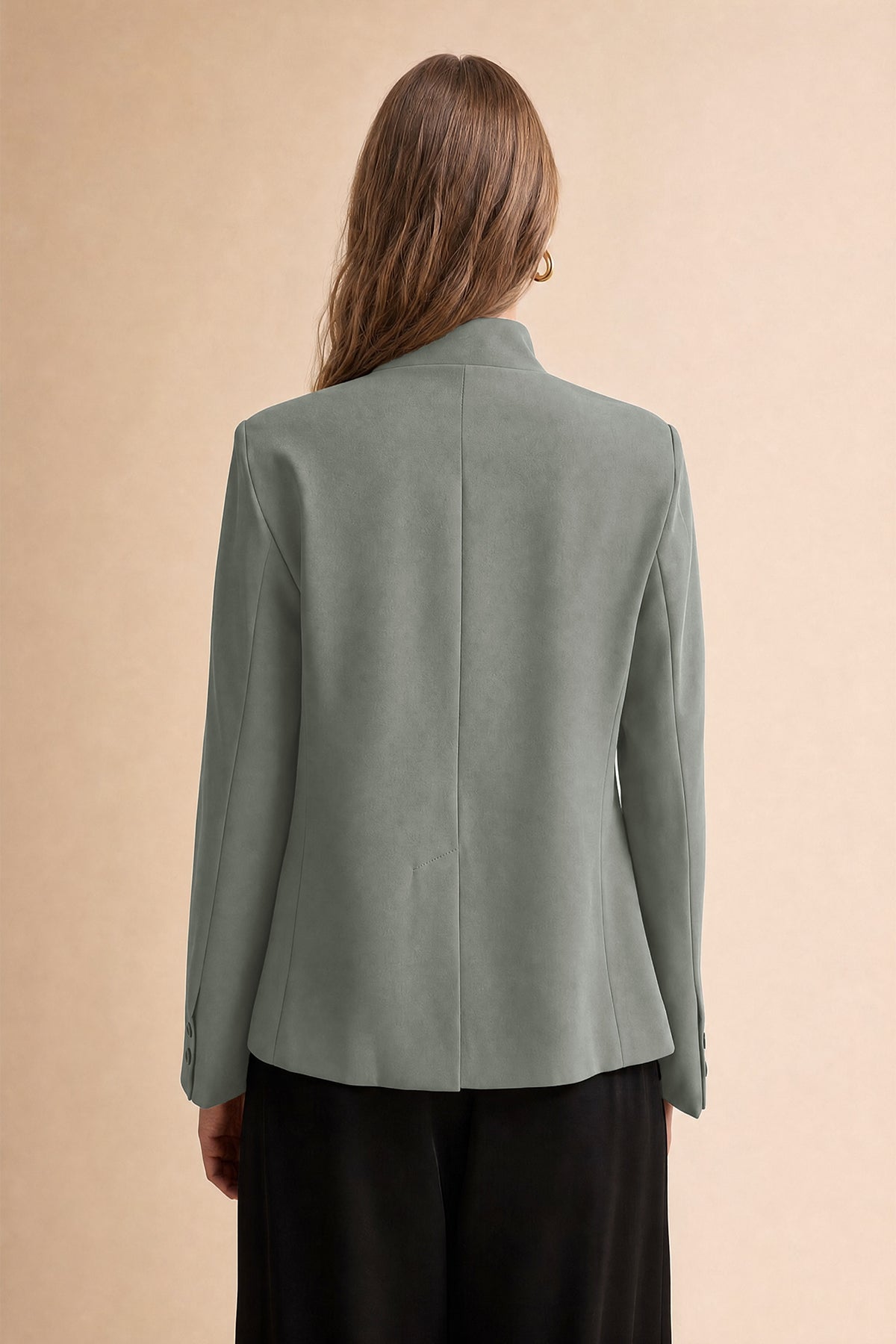 Womens Grey Casual Stand Collar Blazer | CicyBell