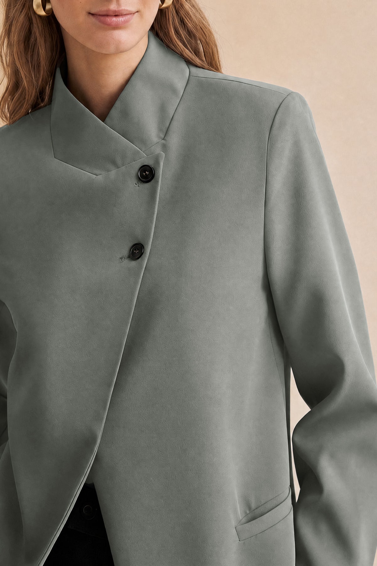 Womens Grey Casual Stand Collar Blazer | CicyBell