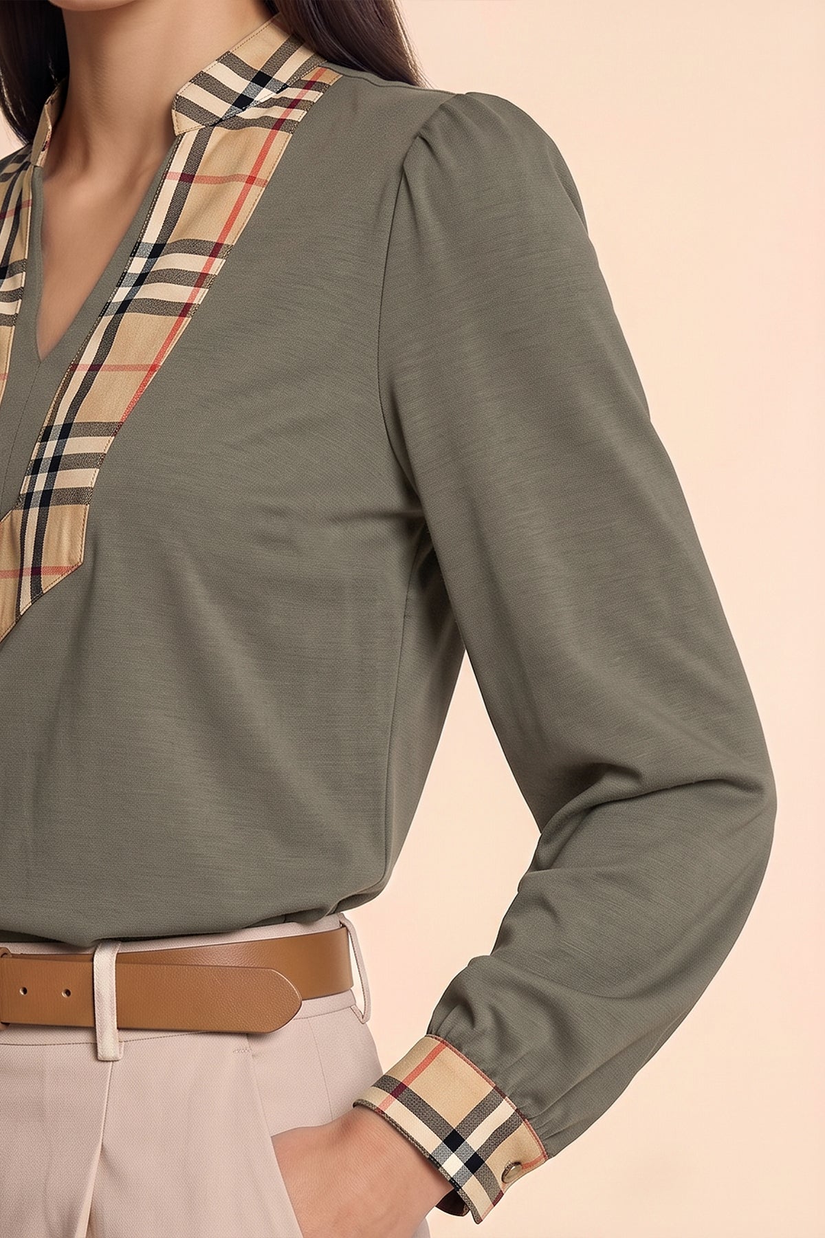 Womens Grey Puff Long Sleeve Blouse | CicyBell