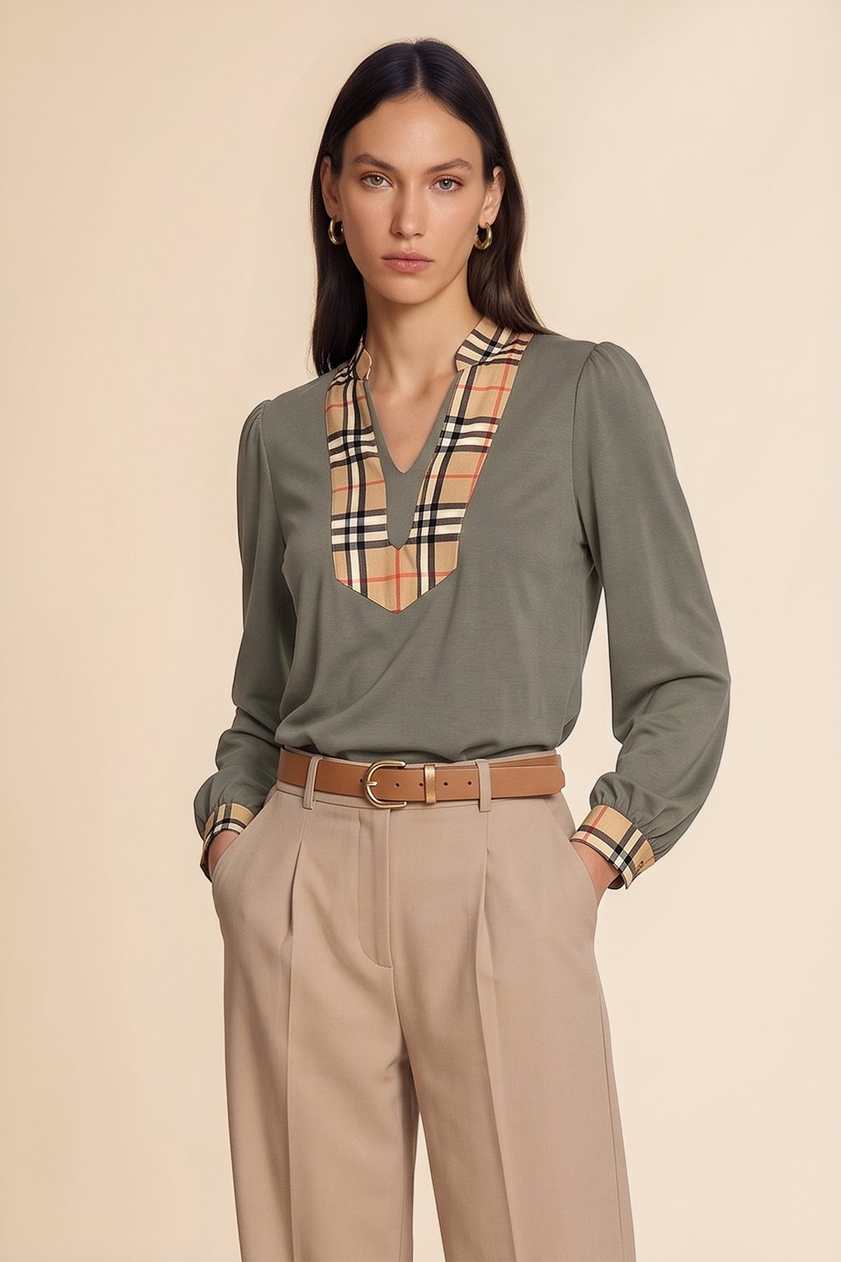 Womens Grey Puff Long Sleeve Blouse | CicyBell