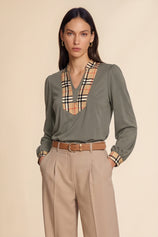 Womens Grey Puff Long Sleeve Blouse | CicyBell