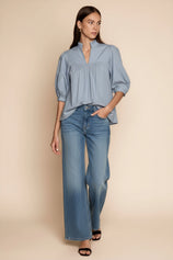 Womens Grey Puff Sleeve V Neck Blouse | CicyBell