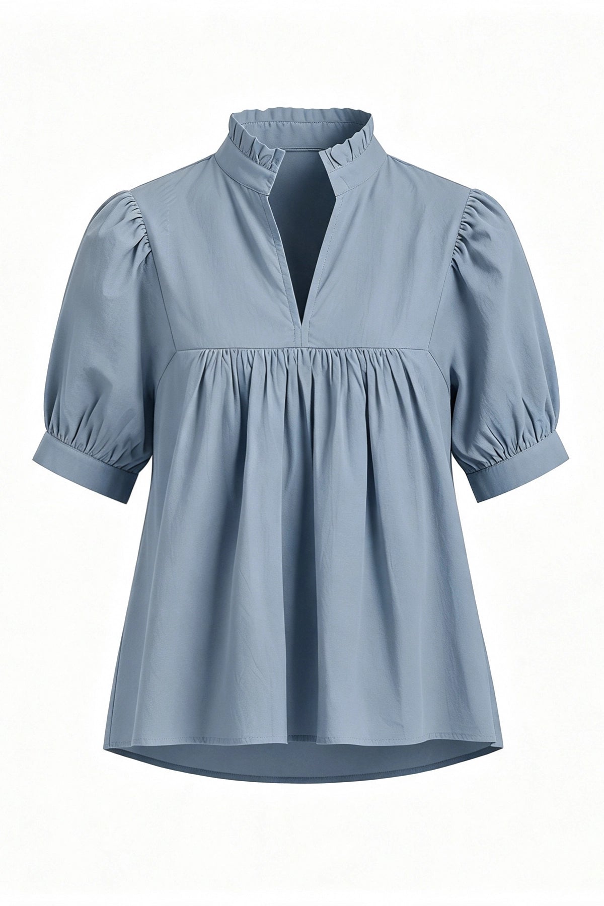 Womens Grey Puff Sleeve V Neck Blouse | CicyBell