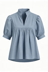 Womens Grey Puff Sleeve V Neck Blouse | CicyBell