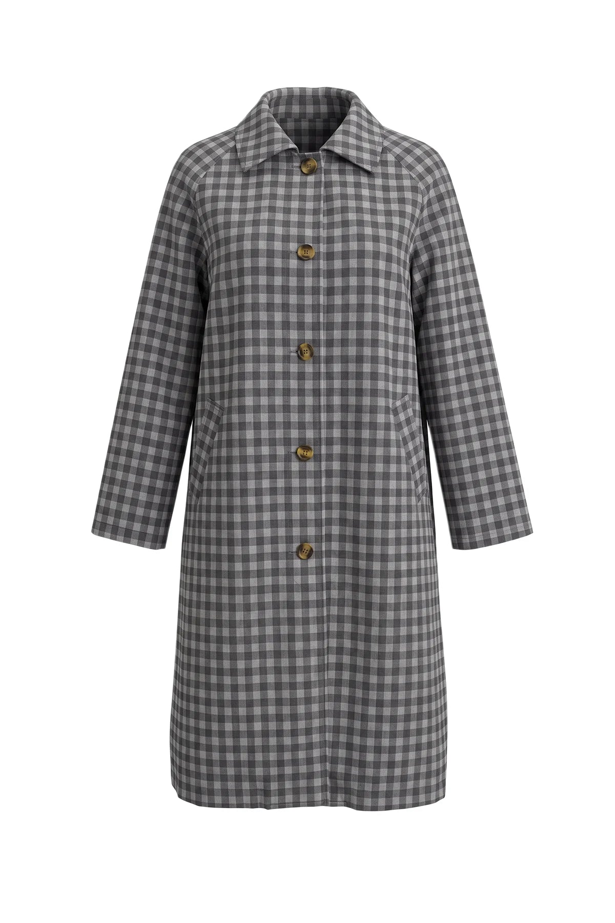 Womens Grey Plaid Trench Long Coat | CicyBell