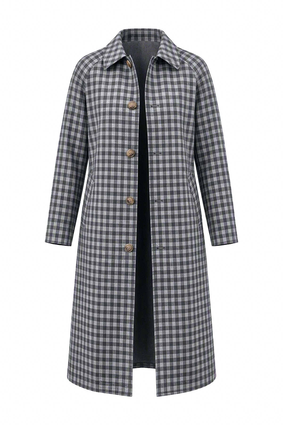 Womens Grey Plaid Trench Long Coat | CicyBell