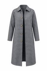 Womens Grey Plaid Trench Long Coat | CicyBell