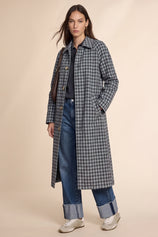 Womens Grey Plaid Trench Long Coat | CicyBell
