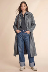 Womens Grey Plaid Trench Long Coat | CicyBell