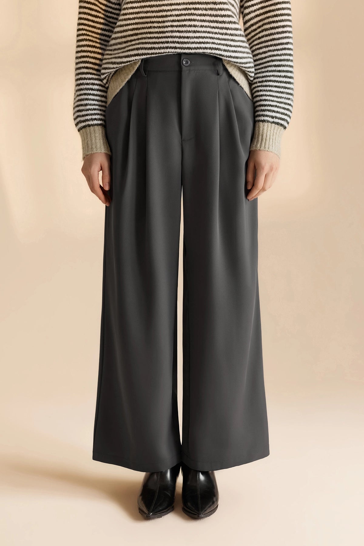 Womens Grey Business Wide Leg Dress Pants | CicyBell