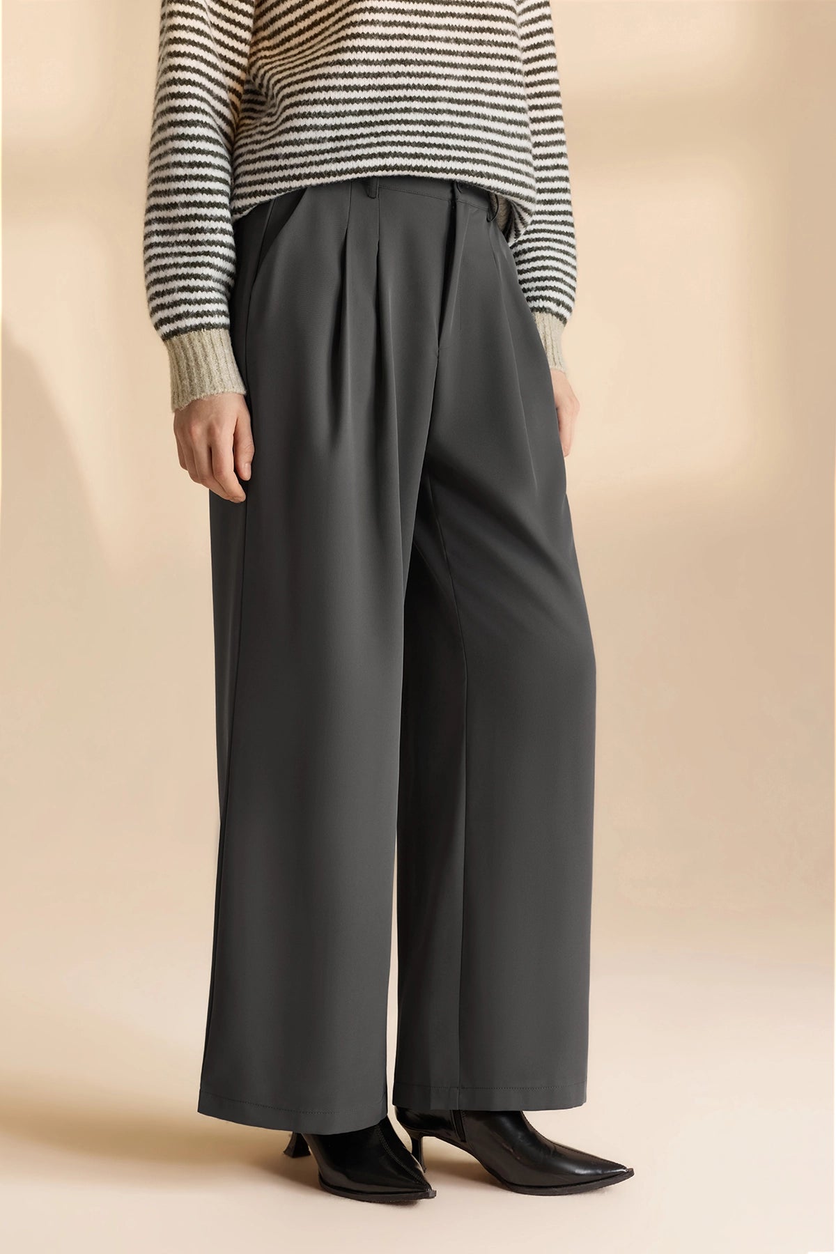 Womens Grey Business Wide Leg Dress Pants | CicyBell