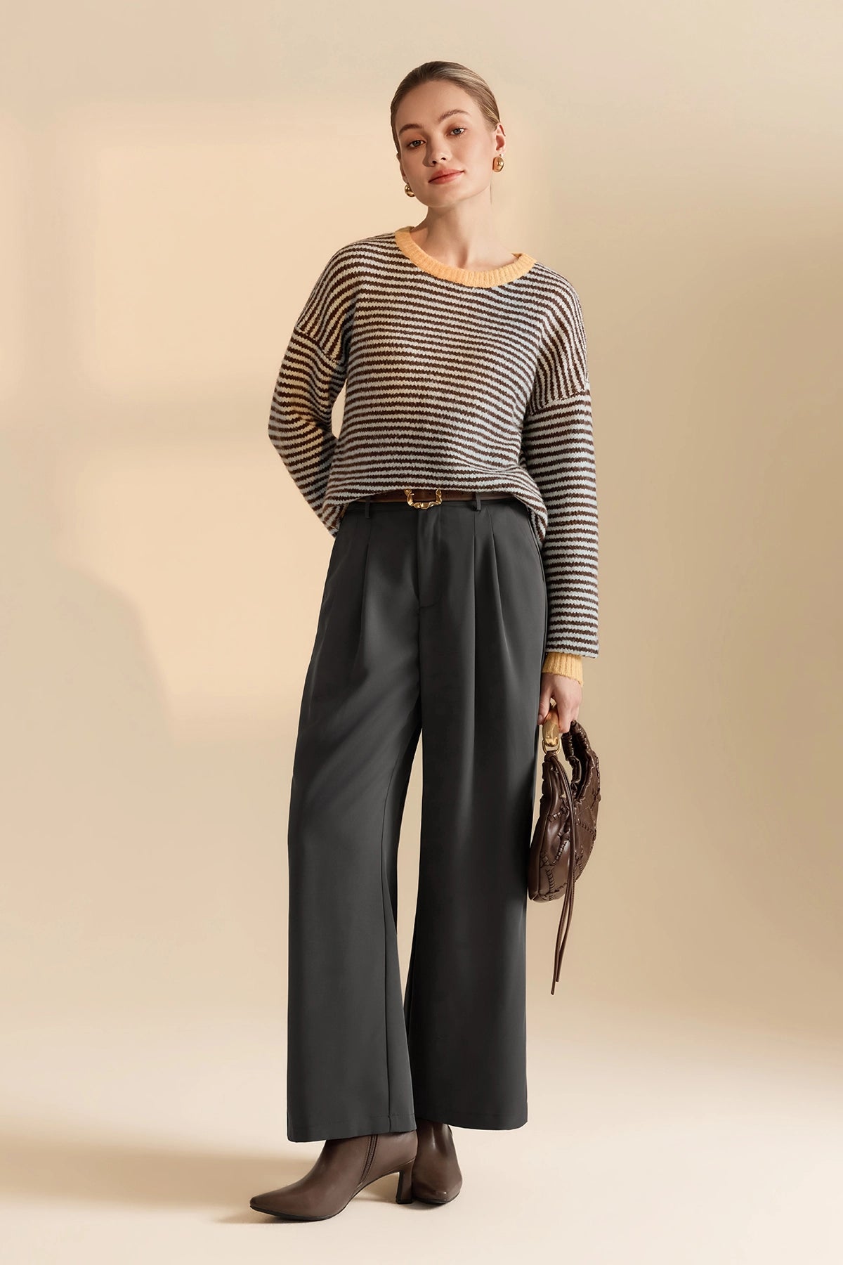 Womens Grey Business Wide Leg Dress Pants | CicyBell